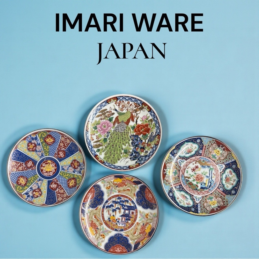 Vintage Imari Ware Japan Plate Set Hand Painted 6.5” Deco Porcelain Plates